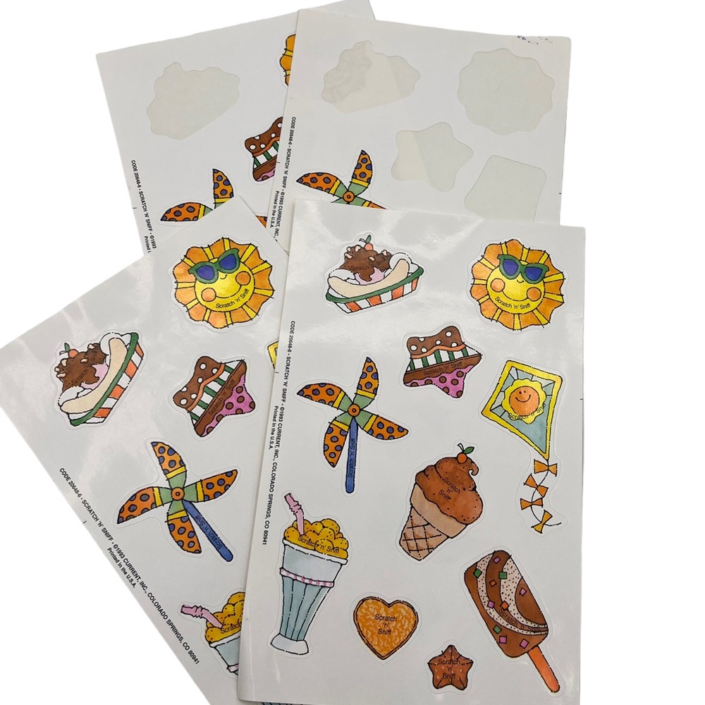 Vintage 1993 Current, Inc. Scratch N Stiff Sticker Sheets, Ice Cream Treats, Sun